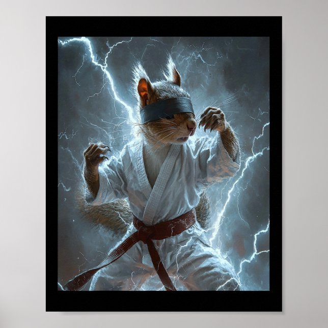 Martial Art Squirrel Tragend Karate Gi Blitze A Poster (Vorne)