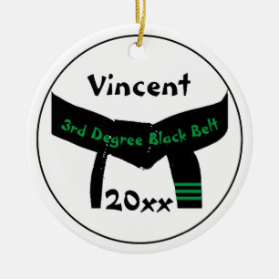 Martial Arts 3. Grad Black Belt Green Text Keramik Ornament