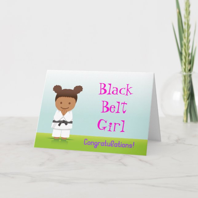 Martial Arts Black Belt Girl Congratulations Card Karte (Vorderseite)