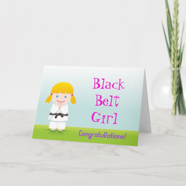 Martial Arts Black Belt Girl Congratulations Card Karte (Vorderseite)