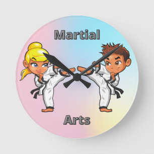 Martial Arts Boy and Girl   Runde Wanduhr