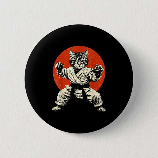 Martial Arts Cat Karate Judo Japanese Flag Funny J Button (Vorderseite)