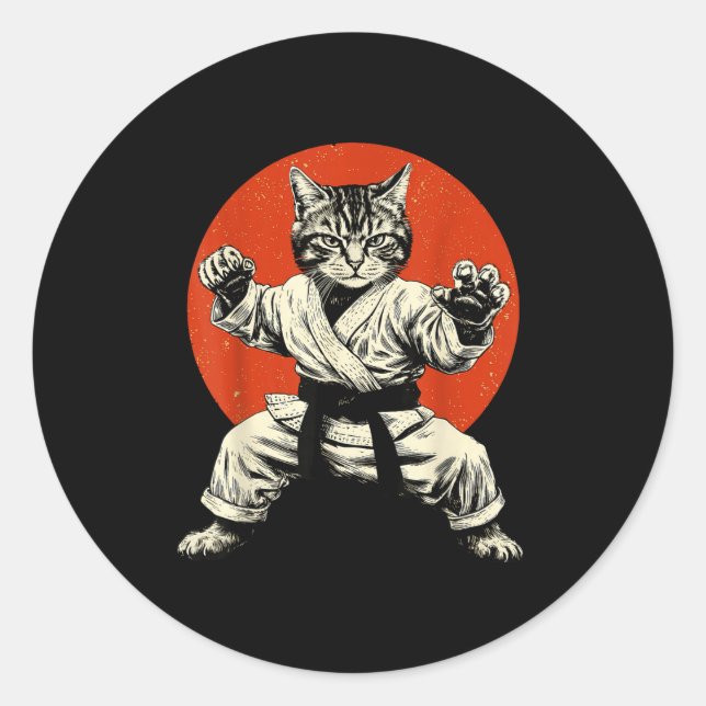 Martial Arts Cat Karate Judo Japanese Flag Funny J Runder Aufkleber (Vorderseite)
