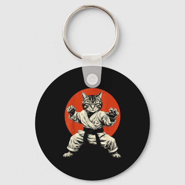 Martial Arts Cat Karate Judo Japanese Flag Funny J Schlüsselanhänger (Vorderseite)