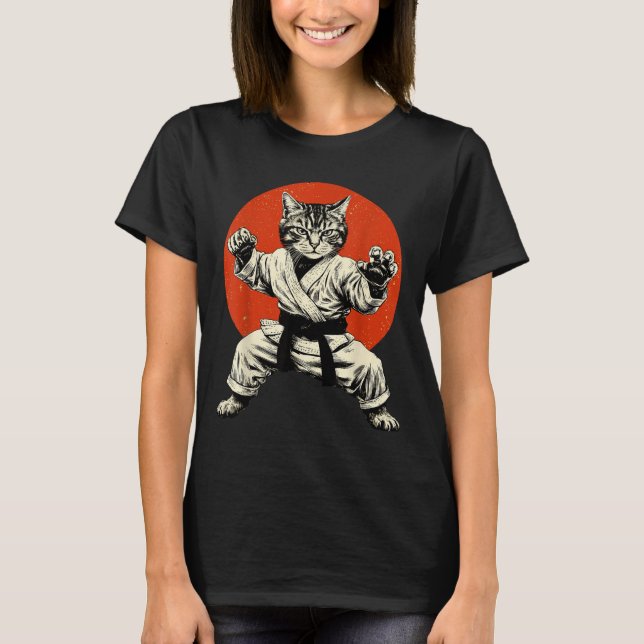 Martial Arts Cat Karate Judo Japanese Flag Funny J T-Shirt (Vorderseite)