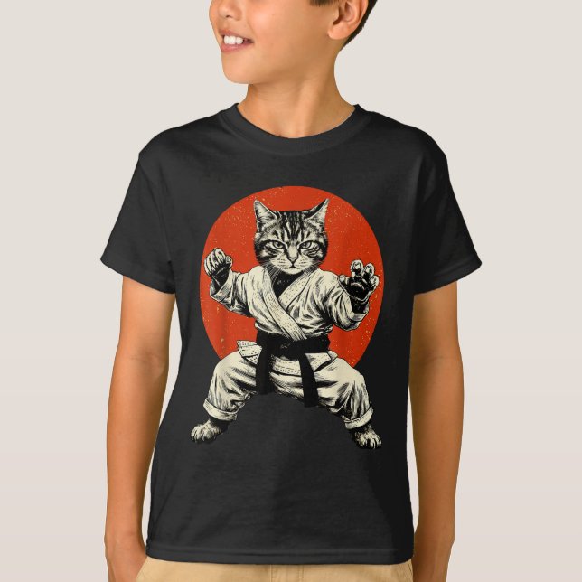 Martial Arts Cat Karate Judo Japanese Flag Funny J T-Shirt (Vorderseite)