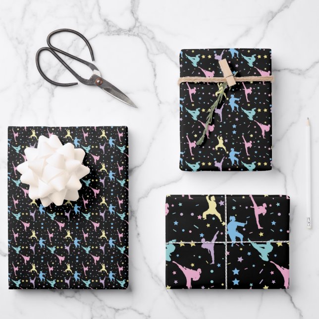 Martial Arts Karate Abstrakt Stars Glitzern Geschenkpapier Set (Vorderseite)