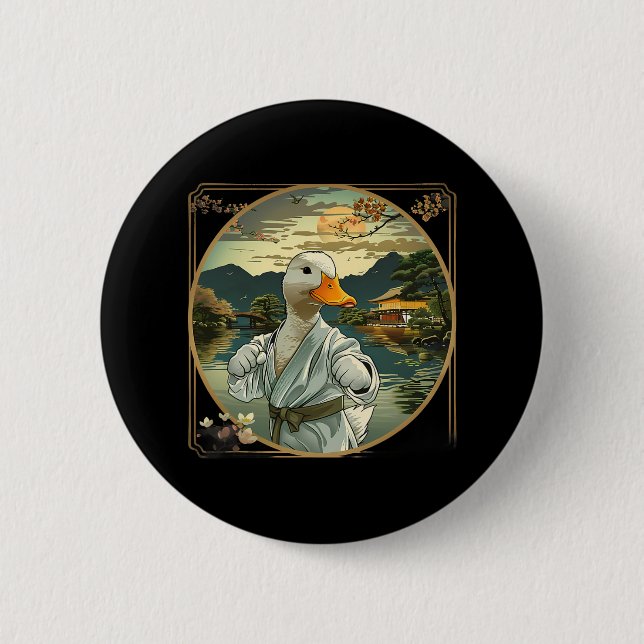 Martial Arts Karate Duck Sunset Garden Mixed Marti Button (Vorderseite)