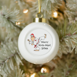 Martial Arts Merry Kick-Mas Weihnachten Keramik Kugel-Ornament