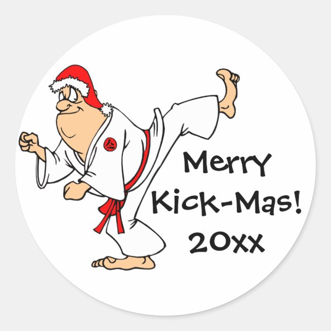 Martial Arts Merry Kick-Mas Weihnachten Runder Aufkleber (Vorderseite)