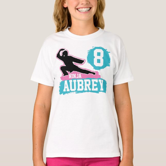 Martial Arts Ninja Warrior Theme Birthday Girl T-Shirt (Vorderseite)