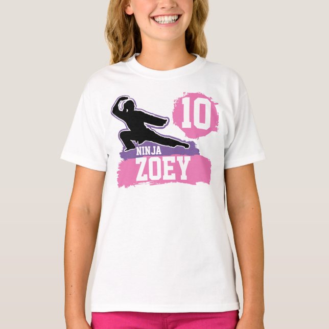 Martial Arts Ninja Warrior Theme Birthday Girl T-Shirt (Vorderseite)
