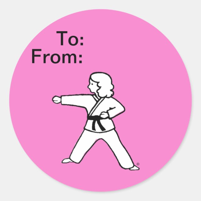 Martial Arts Stance Gift Tags Girl mit Blonde Hai Runder Aufkleber (Vorderseite)