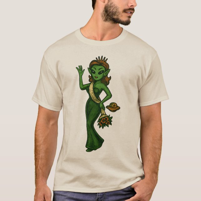 Martian Beauty Queen | Retro Sci-Fi Alien Button-U T-Shirt (Vorderseite)