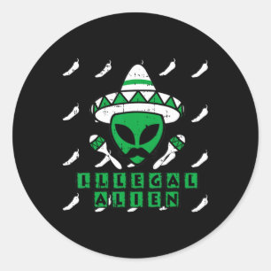 Martian Illegal Alien Mexican Area-51 Fun Hallowee Runder Aufkleber