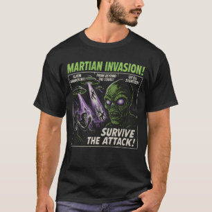 Martian Invasion Alien Movie Poster Halloween Pomm T-Shirt
