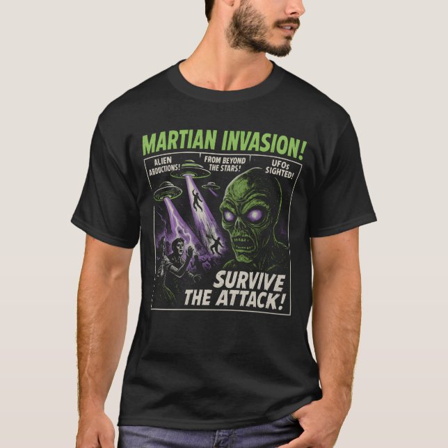 Martian Invasion Alien Movie Poster Halloween Pomm T-Shirt (Vorderseite)