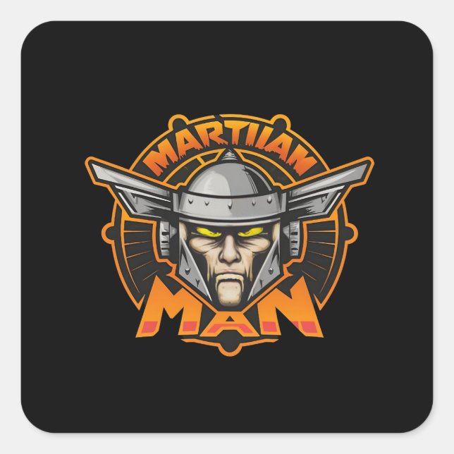 Martian Man Futuristic Logo Art Quadratischer Aufkleber (Vorderseite)