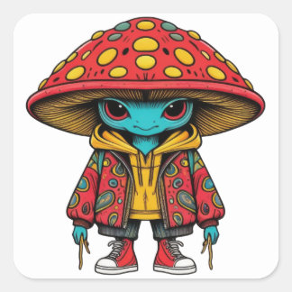 Martian Mushroom Quadratischer Aufkleber