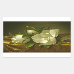 Martin Johnson Heade - Magnolias auf Gold Velvet Rechteckiger Aufkleber