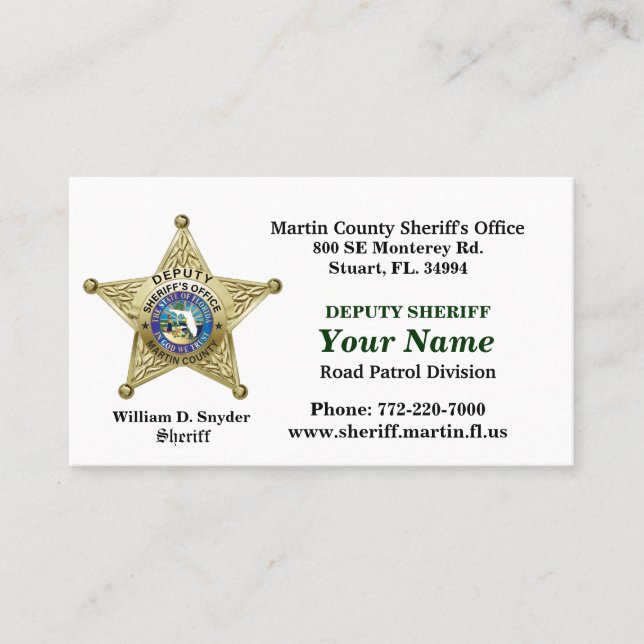 Martin Landkreis Sheriffs Office Business Card. Visitenkarte (Vorderseite)