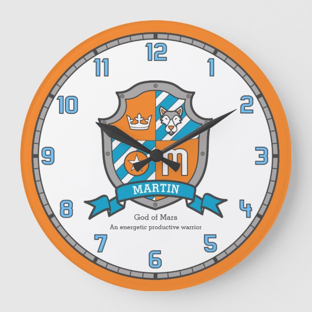 Martin Name bedeutet Buchstabe M Wappen orange Große Wanduhr (Vorderseite)