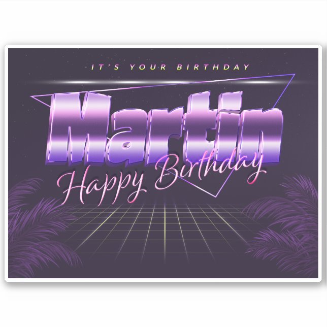 Martin Name Vorname lila retro Sticker Geburtstag (Vorderseite)