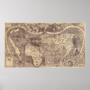 Martin Waldseemullers Vintage-Weltkarte von 1507 Poster