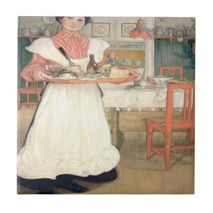 Martina mit Frühstück auf einem Tray Carl Larsson Fliese