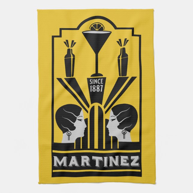Martinez Cocktail Art Deco Geschirrtuch (Vertikal)
