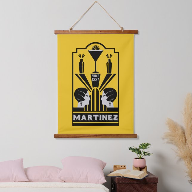 Martinez Cocktail Art Deco Wandteppich Mit Holzrahmen (Schlafzimmer)