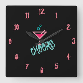 Martini - Alkohol trinken Pop Kunst, Rosa und Türk Quadratische Wanduhr