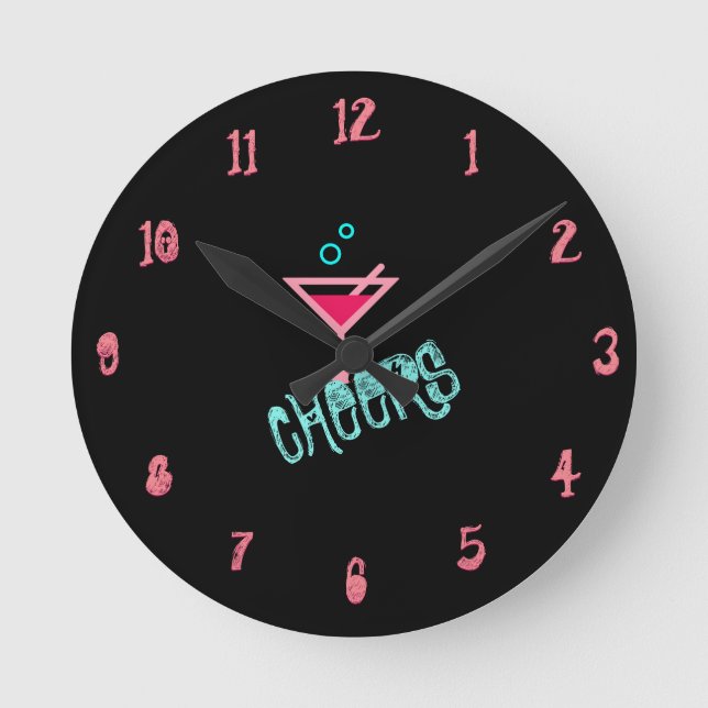 Martini - Alkohol trinken Pop Kunst, Rosa und Türk Runde Wanduhr (Vorderseite)