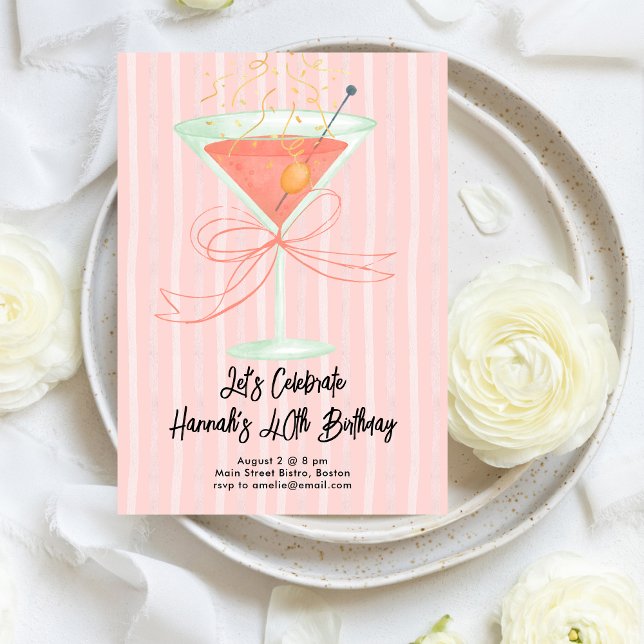 Martini and a Bow Milestone Birthday Einladung (Von Creator hochgeladen)