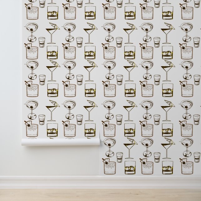 Martini and Cocktails Brown and White Modern Drink Tapete (Anwendung)