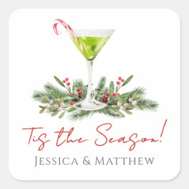 Martini and Mistletoe Candy Cane Cocktail Couples Quadratischer Aufkleber