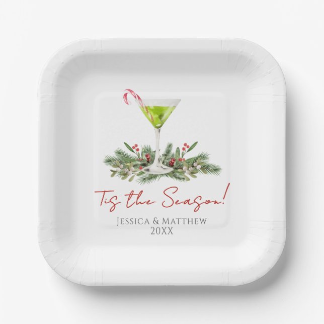 Martini and Mistletoe Holiday Cocktail Party Pappteller (Vorderseite)