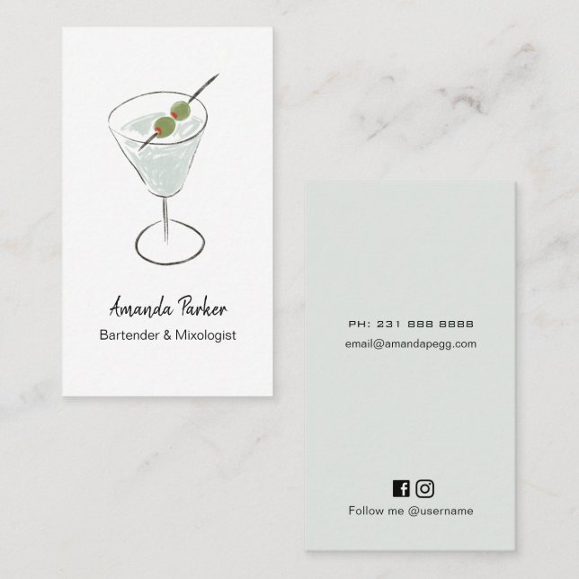 Martini-Barkeeper, Mixologe  Visitenkarte (Vorne/Hinten)