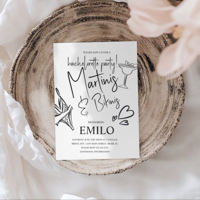 Martini Bikini Kritzeleien Strand Junggesellinnena Einladung (Von Creator hochgeladen)