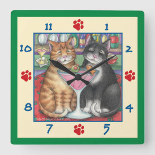 Martini Cats Square Wall Clock Quadratische Wanduhr