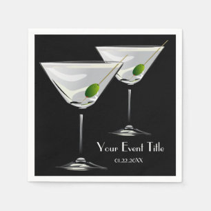 Martini Cockatl Party Event Black Napkin Serviette