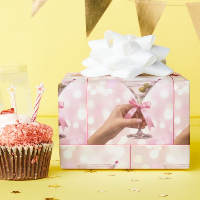 Martini-Cocktail mit rosa Satinschleife Geschenkpapier (Geburtstagsparty)