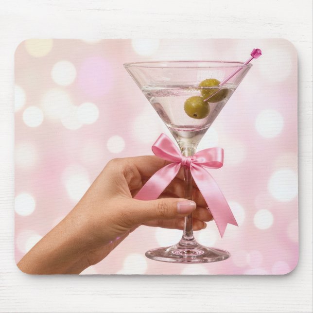 Martini-Cocktail mit rosa Satinschleife Mousepad (Vorne)