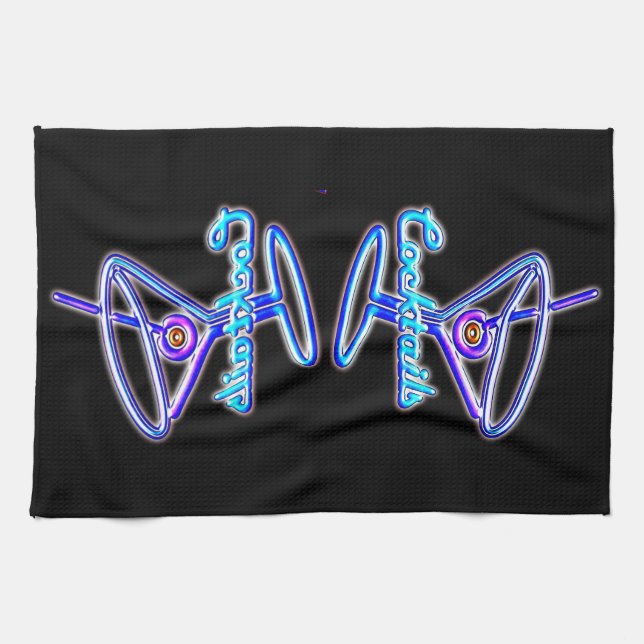 Martini-Cocktail Retro-Neonzeichen Vintage Bar Geschirrtuch (Horizontal)