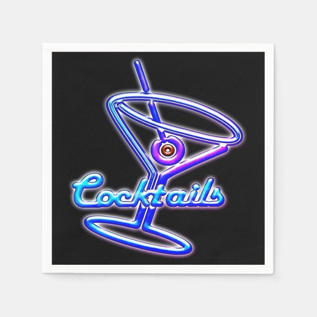 Martini-Cocktail Retro-Neonzeichen Vintage Bar Serviette (Vorderseite)