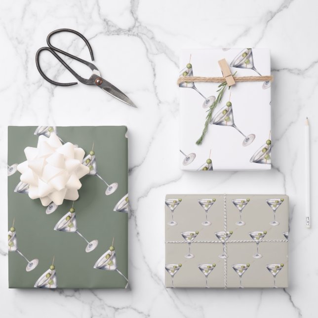 Martini Cocktails Bar Pattern Geschenkpapier Set (Vorderseite)
