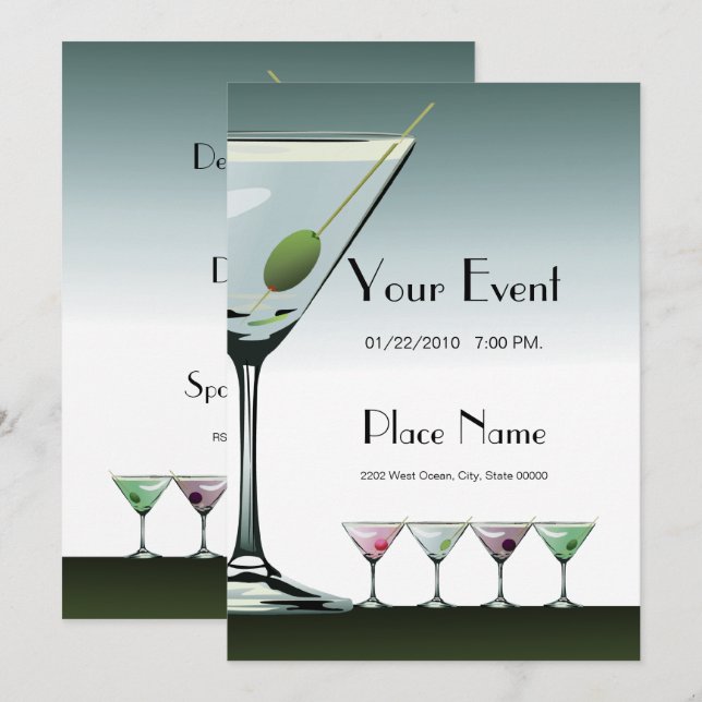 Martini Cocktails Party Einladung (Vorne/Hinten)