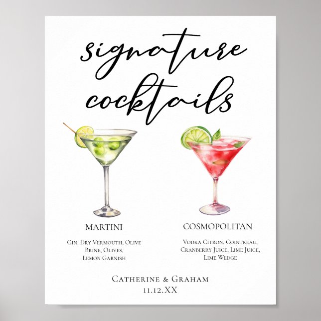 Martini Cosmopolitan Signature Cocktails Menü Poster (Vorne)