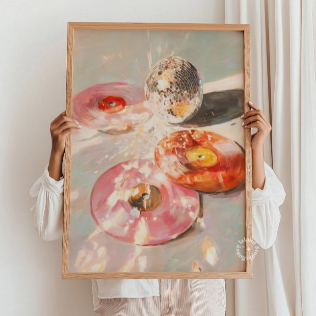 Martini & Disco Ball Kunstprint: Hellrosa Barwagen Poster (Martini & Disco Ball Art Print: Light Pink Bar Car Poster)