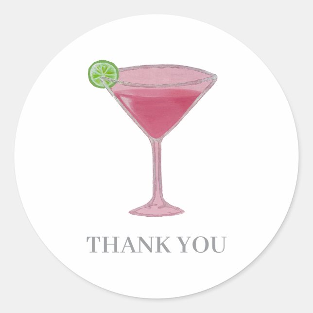 Martini-Glas Cosmo-Malerei Danke Runder Aufkleber (Vorderseite)